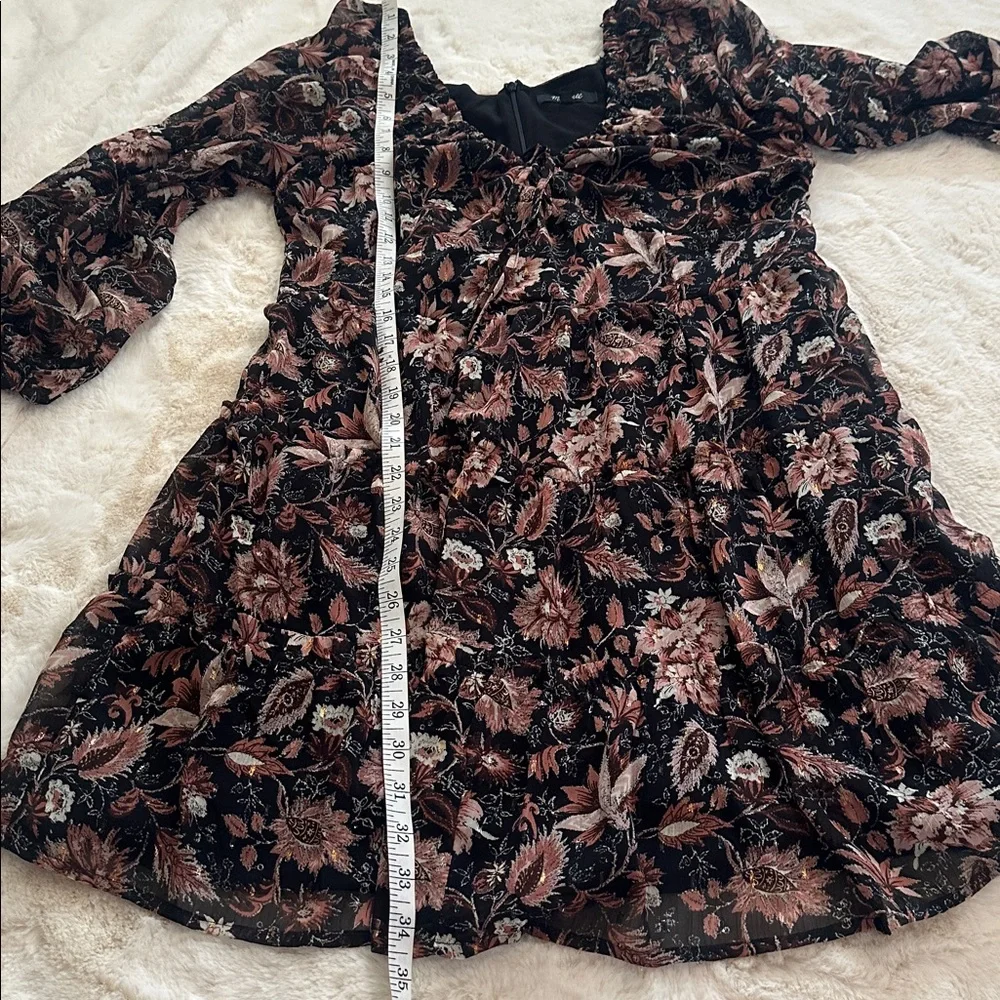Madewell Black Floral Puff-Sleeve Dress with Pink, Maroon and Cream Blooms, 12 - Picture 16 of 16